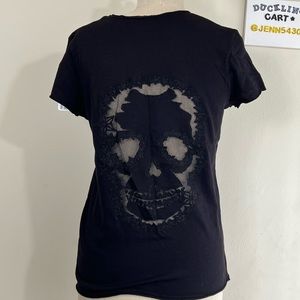 NWT Zadig & Voltaire BLACK Story Skull Fishnet T Shirt SZ - XS
